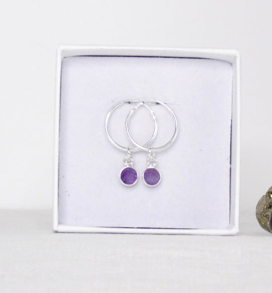 Amethyst & Sterling Silver Hoop Earrings